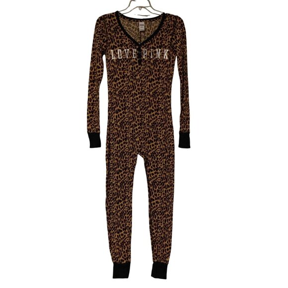 Victoria's Secret Pink Long Jane One Piece Leopard Loungewear PJs S/P - Picture 1 of 11
